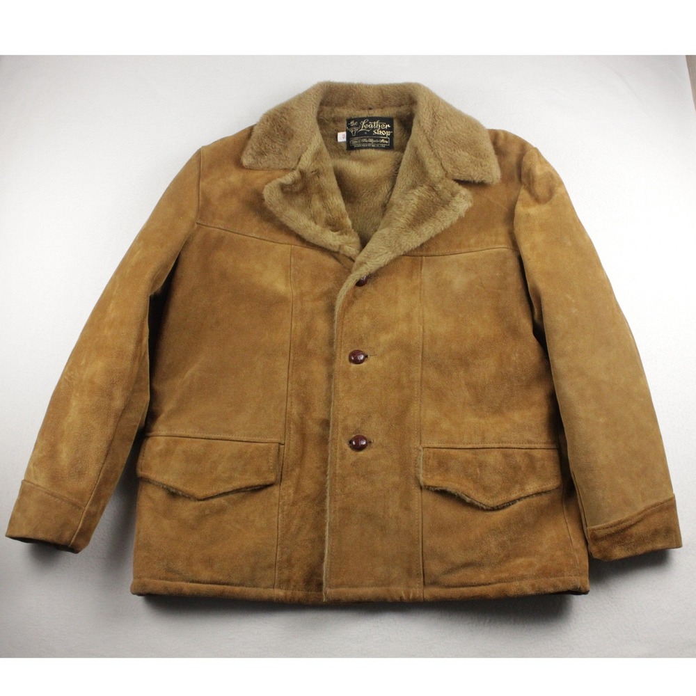 Vintage Sears The Leather Shop Men 46 Golden Brown Suede Leather Pile Lined Coat